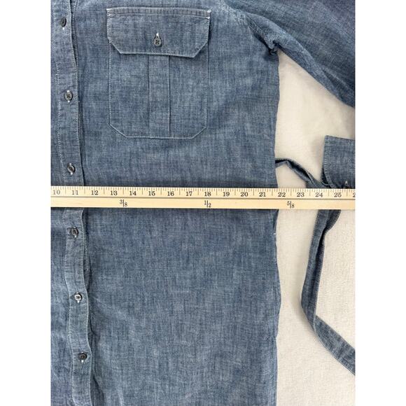 Gap Chambray Denim Dress Large Shirtdress Blue Cotton Button up Tie Waist L - Picture 8 of 9